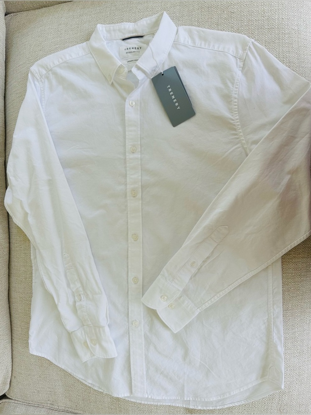 Trenery Men’s Organic Cotton Regular Fit White Oxford Long Sleeve Shirt Size  L